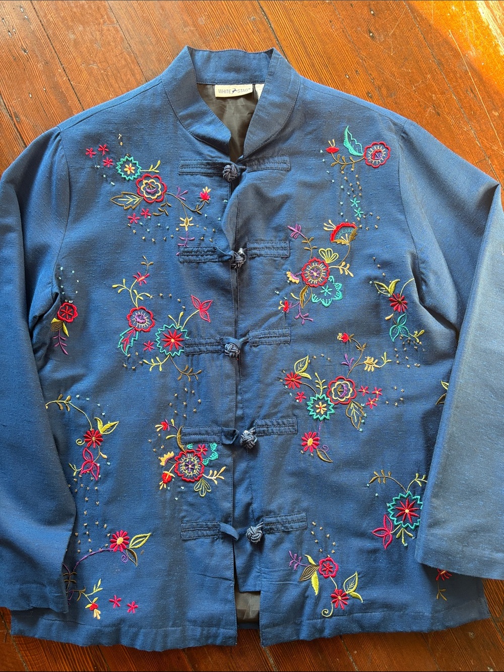 White Stag Navy Floral Embroidered Mandarin Jacket